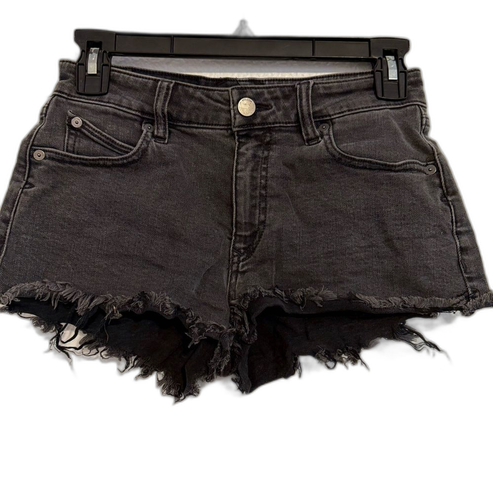 Volcom Black Jean Shorts Distressed Raw Hem sz 25 - Picture 1 of 4